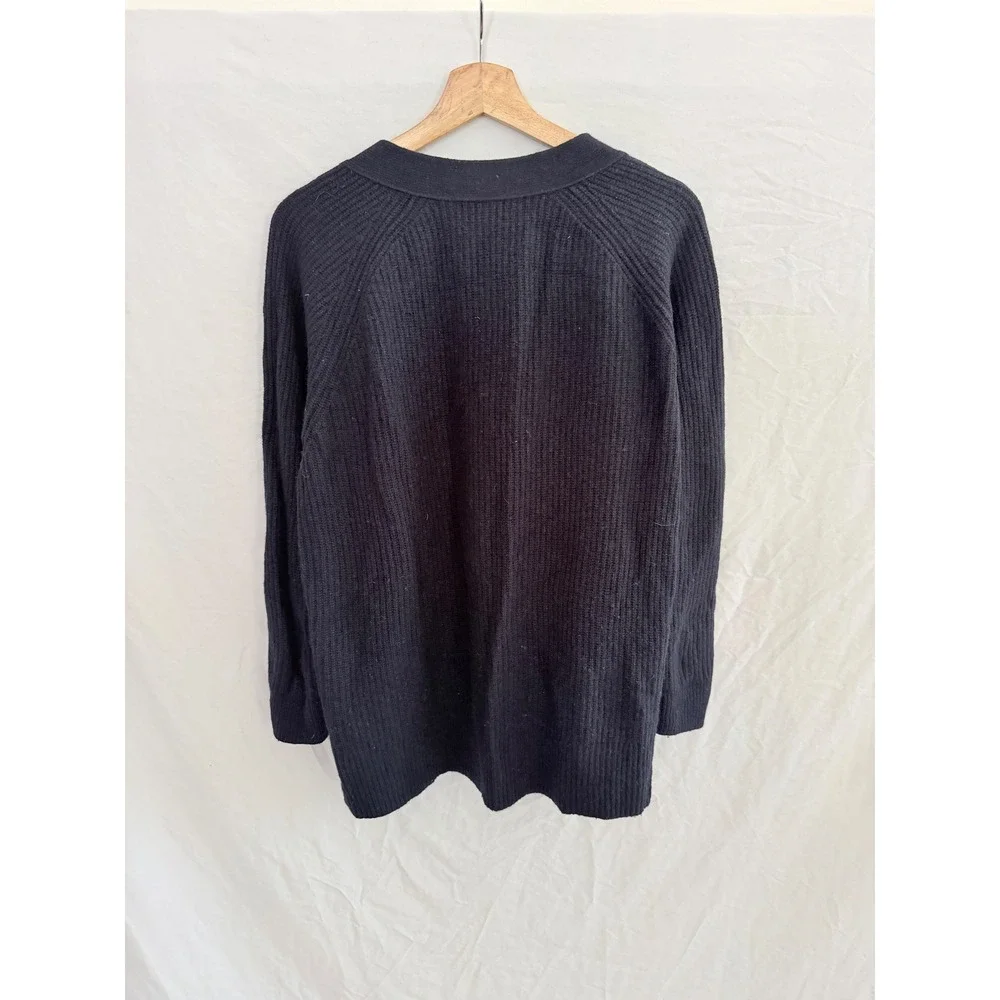 Madewell Cardigan Sweater Womens Black Merino Wool Ribbed V-Neck Large